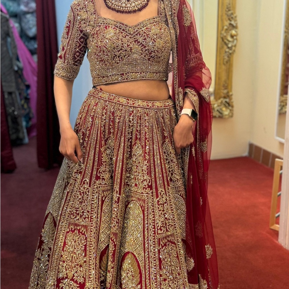 Elegant Red and Gold Embroidered Lehenga